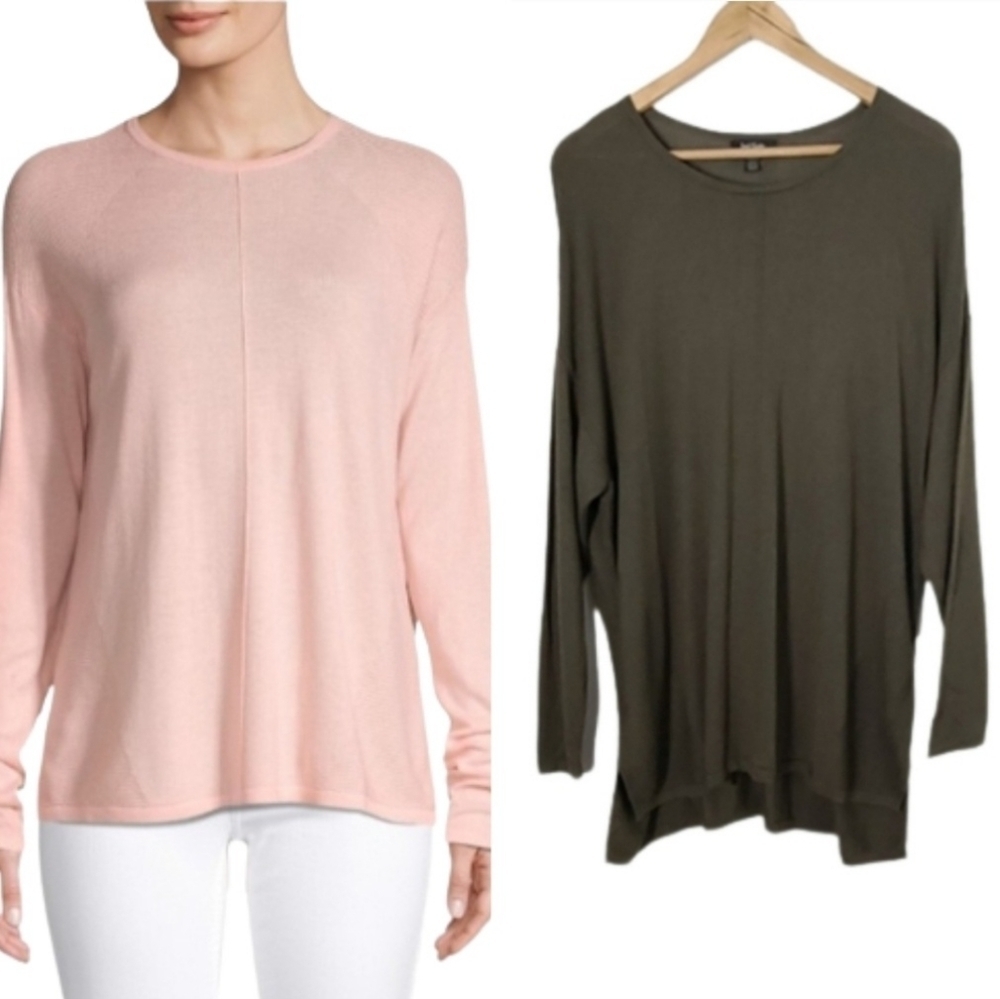 Lord & Taylor Green High Low Crew Neck Sweater Women's Size IX